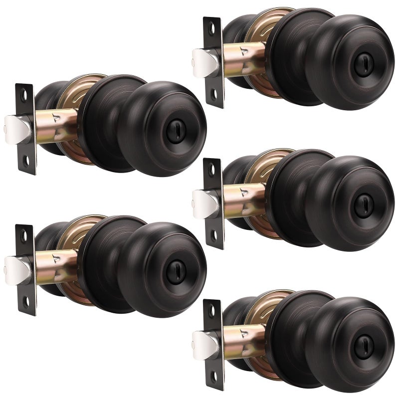 Probrico 5 Pack Interior Bathroom Privacy Keyless Doorknobs Door Lock Lockset in Oil Rubbed Bronze - Image 1